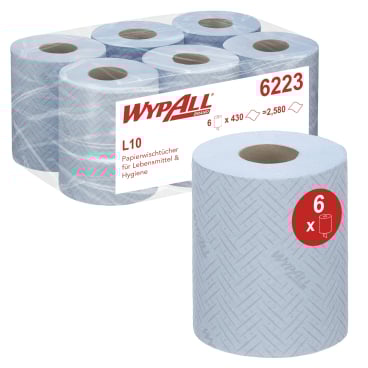 WypAll® L10 Papierreinigungstücher, 1-lagig, blau 1 Paket = 6 Rollen à 430 Tücher = 2580 Tücher - Bild-Darstellung des Produktes 1
