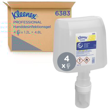 KLEENEX® Händedesinfektionsgel, parfümfrei, farblos, 1200 ml 1 Karton = 4 Kassetten à 1200 ml, Nachfüllpackung - Bild-Darstellung des Produktes 1