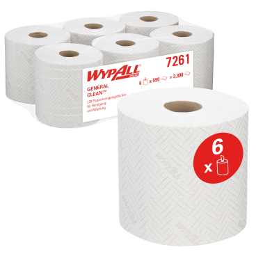 WypAll® L20 Wischtücher, 2-lagig, weiß 1 Paket = 6 Rollen à 550 Tücher = 3300 Tücher - Bild-Darstellung des Produktes 1
