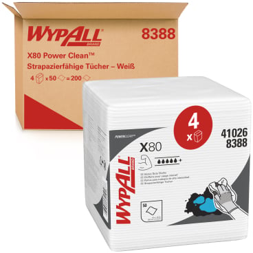 WypAll® X80 Wischtücher, 1-lagig, 30,5 x 31,8 cm 1 Karton = 4 Beutel à  50 Tücher = 200 Tücher - Bild-Darstellung des Produktes 1