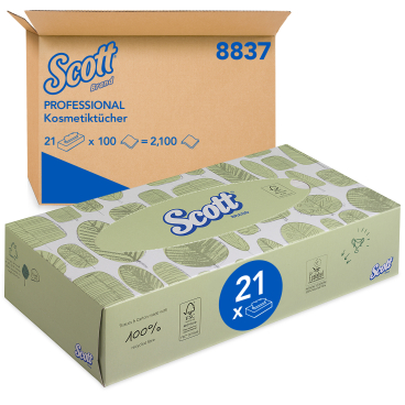 SCOTT® Kosmetiktücher, 2-lagig, weiß 1 Karton = 21 Boxen á 100 Tücher = 2100 Tücher - Bild-Darstellung des Produktes 1