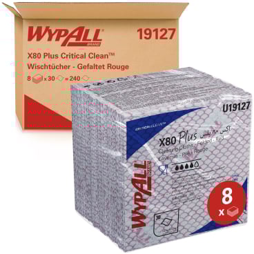 WypAll® X80 Plus Wischtücher, 1-lagig, 34,5 x 33,5 cm 1 Karton = 8 Beutel à 30 Tücher = 240 Tücher, rot - Bild-Darstellung des Produktes 1