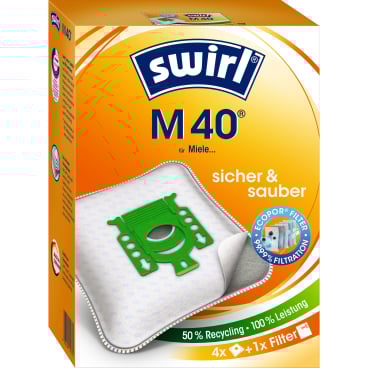 Swirl® M 40 EcoPor® Staubsaugerbeutel, reißfest 1 Paket = 3 Packungen mit je 4 Stück + 1 Filter - Bild-Darstellung des Produktes 1