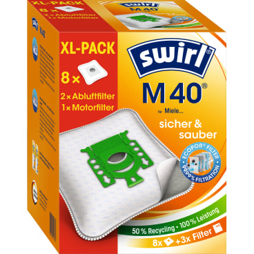 Swirl® M 40 EcoPor® Staubsaugerbeutel, reißfest 1 Packung = 8 Beutel, 2 Abluftfilter, 1 Motorfilter - Bild-Darstellung des Produktes 1