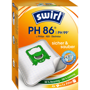 Swirl® PH 86/96 EcoPor® Staubsaugerbeutel, Staubverschluss 1 Packung = 4 Stück + 1 Filter - Bild-Darstellung des Produktes 1