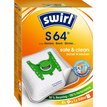 Swirl® S 64 (S 66) Ecopor® Staubsaugerbeutel 1 Paket = 3 Packungen mit je 4 Stück - Bild-Darstellung des Produktes 1