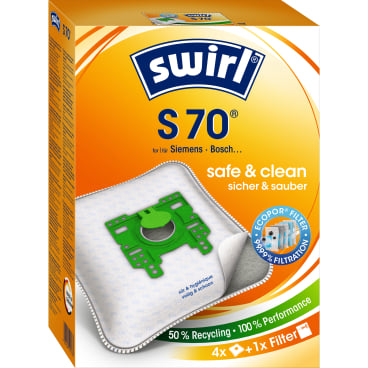 Swirl® S 70 MicroPor® Plus Green Staubsaugerbeutel 1 Paket = 3 Packungen mit je 4 Stück + 1 Filter - Bild-Darstellung des Produktes 1