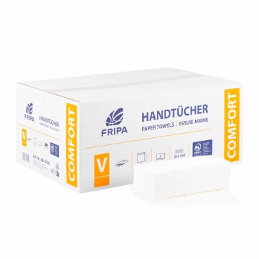 Fripa Papierhandtücher COMFORT, V-Falz, 25 x 23 cm 1 Karton = 20 Packungen à 160 Blatt = 3200 Blatt - Bild-Darstellung des Produktes 1