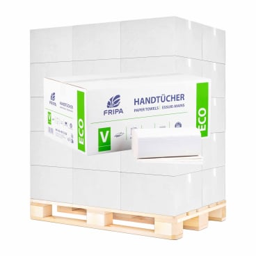 Fripa Papierhandtücher ECO, V-Falz, 25 x 23 cm 1 Palette = 28 Kartons à 3200 Blatt = 89600 Blatt - Bild-Darstellung des Produktes 1