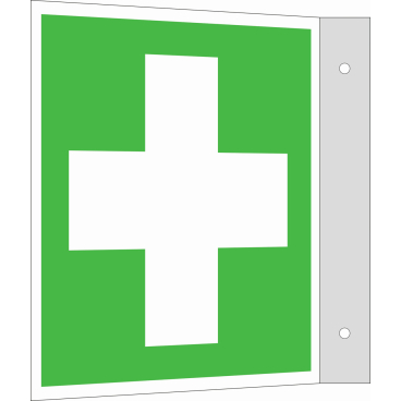 Erste-Hilfe-Schild - Fahne - langnachleuchtend Material: Aluminium; Größe (BxH): 15,0 x 15,0 cm - Bild-Darstellung des Produktes 1