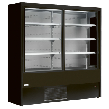 NORDCAP COOL-LINE Wandkühlregal OLIMPO 100 mit Schiebetüren, 360 Liter, schwarz Aussenabmessungen: 1000 x 570 x 2000 mm - Bild-Darstellung des Produktes 1