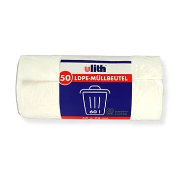 Ulith® Müllbeutel 60 Liter, LDPE, weiß 1 Karton = 20 Rollen à 50 Stück - Bild-Darstellung des Produktes 1