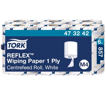 Tork Papierwischtücher Reflex, 1-lagig, weiß 1 Karton = 6 Rollen, weiß, 1-lagig, Länge: 300 m - Bild-Darstellung des Produktes 1