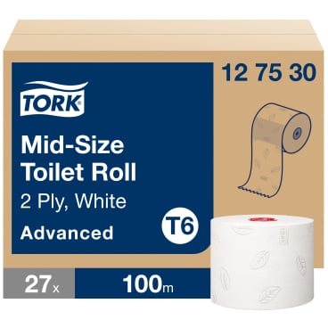 Tork Midi Toilettenpapier T6  Advanced, 2-lagig, weiß 1 Paket = 27 Rollen à 100 Meter - Bild-Darstellung des Produktes 1