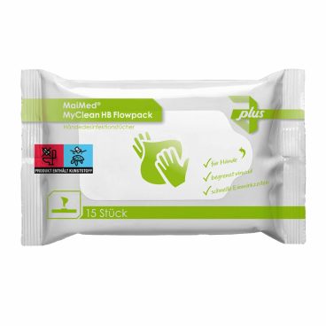 MaiMed® MyClean HB Flowpack Händedesinfektionstücher, getränkt 1 Packung à 15 Tücher, Maße: 20 x 12 cm - Bild-Darstellung des Produktes 1