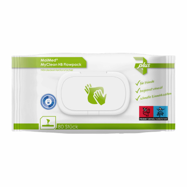 MaiMed® MyClean HB Flowpack Händedesinfektionstücher, getränkt 1 Packung à 80 Tücher, Maße: 19 x 14 cm - Bild-Darstellung des Produktes 1