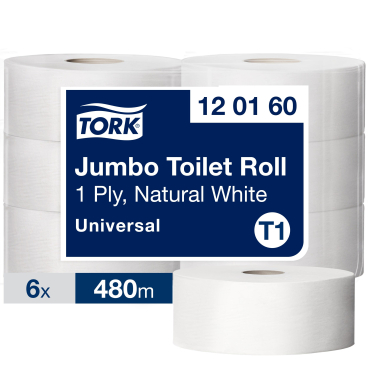 Tork Jumbo Toilettenpapierrolle T1 Universal, 1-lagig, weiß 1 Paket = 6 Rollen à 480 Meter - Bild-Darstellung des Produktes 1