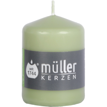 Müller Kerzen Stumpenkerzen, 57 x 80 mm, gepresste Wachsmischung 1 Packung = 6 Stück, Farbe: bambusgrün - Bild-Darstellung des Produktes 1
