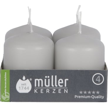 Müller Kerzen Stumpenkerzen, 48 x 62 mm, gepresste Wachsmischung 1 Packung = 4 Stück, Farbe: kiesel - Bild-Darstellung des Produktes 1
