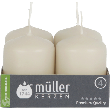 Müller Kerzen Stumpenkerzen, 48 x 62 mm, gepresste Wachsmischung 1 Packung = 4 Stück, Farbe: sand - Bild-Darstellung des Produktes 1