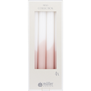 Müller Kerzen Stabkerzen, Dip-Dye,  22 x 245 mm, halbgetaucht 1 Packung = 4 Stück, Farbe: rosé - Bild-Darstellung des Produktes 1