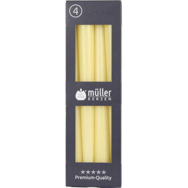 Müller Kerzen Spitzkerzen, 22 x 245 mm, 4er Set 1 Packung = 4 Stück, Farbe: sonnengelb - Bild-Darstellung des Produktes 1