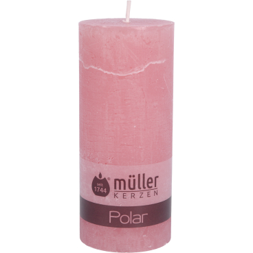 Müller Kerzen Polar Stumpenkerzen, 68 x 160 mm, Raureif-Effekt 1 Packung = 4 Stück, Farbe: flamingo - Bild-Darstellung des Produktes 1