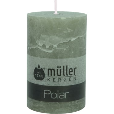 Müller Kerzen Polar Stumpenkerzen, 78 x 120 mm, Raureif-Effekt 1 Packung = 4 Stück, Farbe: efeugrün - Bild-Darstellung des Produktes 1