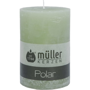 Müller Kerzen Polar Stumpenkerzen, 78 x 120 mm, Raureif-Effekt 1 Packung = 4 Stück, Farbe: bambusgrün - Bild-Darstellung des Produktes 1