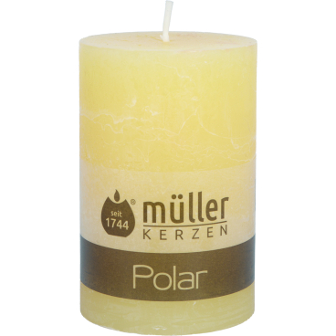 Müller Kerzen Polar Stumpenkerzen, 78 x 120 mm, Raureif-Effekt 1 Packung = 4 Stück, Farbe: sonnengelb - Bild-Darstellung des Produktes 1