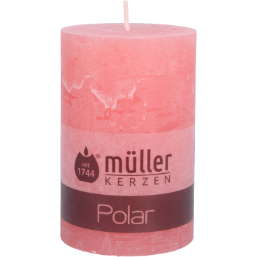 Müller Kerzen Polar Stumpenkerzen, 78 x 120 mm, Raureif-Effekt 1 Packung = 4 Stück, Farbe: flamingo - Bild-Darstellung des Produktes 1