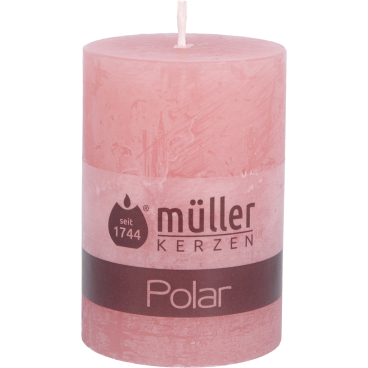 Müller Kerzen Polar Stumpenkerzen, 68 x 100 mm, Raureif-Effekt 1 Packung = 4 Stück, Farbe: flamingo - Bild-Darstellung des Produktes 1