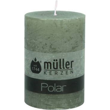 Müller Kerzen Polar Stumpenkerzen, 68 x 100 mm, Raureif-Effekt 1 Packung = 4 Stück, Farbe: efeugrün - Bild-Darstellung des Produktes 1