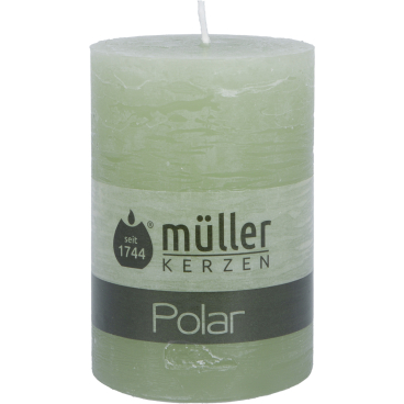 Müller Kerzen Polar Stumpenkerzen, 68 x 100 mm, Raureif-Effekt 1 Packung = 4 Stück, Farbe: bambusgrün - Bild-Darstellung des Produktes 1