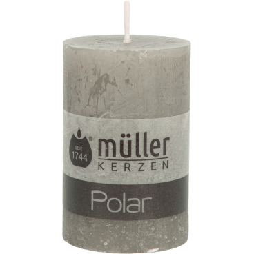 Müller Kerzen Polar Stumpenkerzen, 58 x 90 mm, Raureif-Effekt 1 Packung = 6 Stück, Farbe: hell kaschmir - Bild-Darstellung des Produktes 1