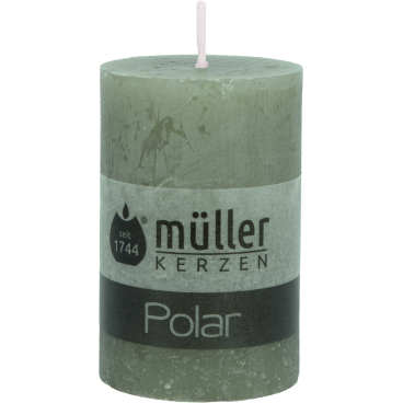 Müller Kerzen Polar Stumpenkerzen, 58 x 90 mm, Raureif-Effekt 1 Packung = 6 Stück, Farbe: efeugrün - Bild-Darstellung des Produktes 1