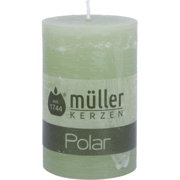 Müller Kerzen Polar Stumpenkerzen, 58 x 90 mm, Raureif-Effekt 1 Packung = 6 Stück, Farbe: bambusgrün - Bild-Darstellung des Produktes 1