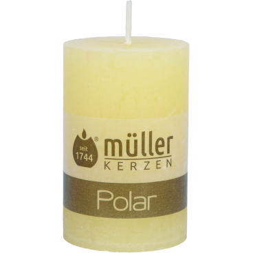 Müller Kerzen Polar Stumpenkerzen, 58 x 90 mm, Raureif-Effekt 1 Packung = 6 Stück, Farbe: sonnengelb - Bild-Darstellung des Produktes 1