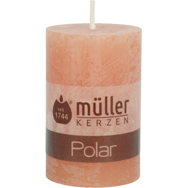 Müller Kerzen Polar Stumpenkerzen, 58 x 90 mm, Raureif-Effekt 1 Packung = 6 Stück, Farbe: zart orange - Bild-Darstellung des Produktes 1