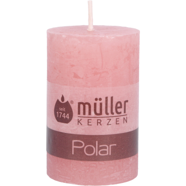 Müller Kerzen Polar Stumpenkerzen, 58 x 90 mm, Raureif-Effekt 1 Packung = 6 Stück, Farbe: flamingo - Bild-Darstellung des Produktes 1