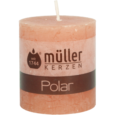 Müller Kerzen Polar Stumpenkerzen, 68 x 75 mm, Raureif-Effekt 1 Packung = 4 Stück, Farbe: zart orange - Bild-Darstellung des Produktes 1