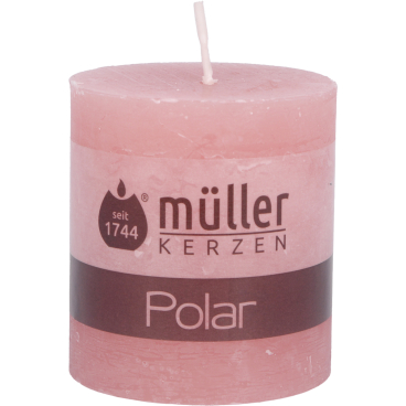 Müller Kerzen Polar Stumpenkerzen, 68 x 75 mm, Raureif-Effekt 1 Packung = 4 Stück, Farbe: flamingo - Bild-Darstellung des Produktes 1