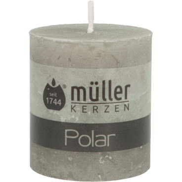 Müller Kerzen Polar Stumpenkerzen, 68 x 75 mm, Raureif-Effekt 1 Packung = 4 Stück, Farbe: hell kaschmir - Bild-Darstellung des Produktes 1