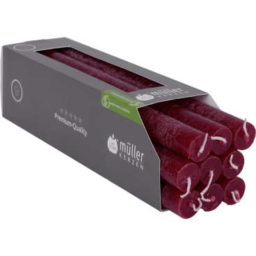 Müller Kerzen Polar Stabkerzen, 22 x 250 mm, Raureif-Effekt 1 Packung = 18 Stück, Farbe: weinrot - Bild-Darstellung des Produktes 1