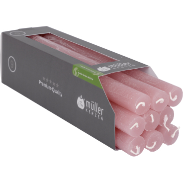 Müller Kerzen Polar Stabkerzen, 22 x 250 mm, Raureif-Effekt 1 Packung = 18 Stück, Farbe: flamingo - Bild-Darstellung des Produktes 1