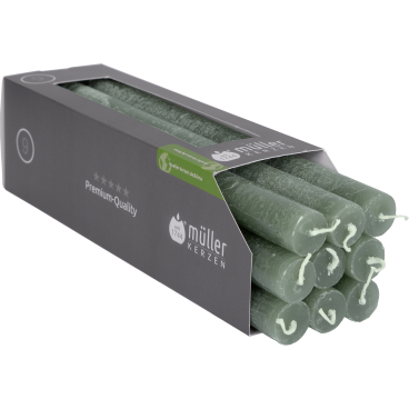 Müller Kerzen Polar Stabkerzen, 22 x 250 mm, Raureif-Effekt 1 Packung = 18 Stück, Farbe: efeugrün - Bild-Darstellung des Produktes 1