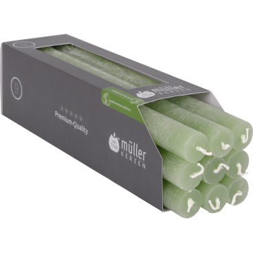 Müller Kerzen Polar Stabkerzen, 22 x 250 mm, Raureif-Effekt 1 Packung = 18 Stück, Farbe: bambusgrün - Bild-Darstellung des Produktes 1