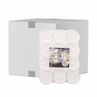 Müller Kerzen Polar Teelichter Clear Cups, weiß, 24er Flatpack 1 Karton = 8 Packungen à 24 Stück - Bild-Darstellung des Produktes 1