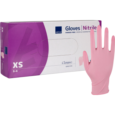 ABENA® Sensitive Nitril Einweghandschuhe, pink 1 Karton = 10 Packungen à 100 Stück, Größe XS - Bild-Darstellung des Produktes 1