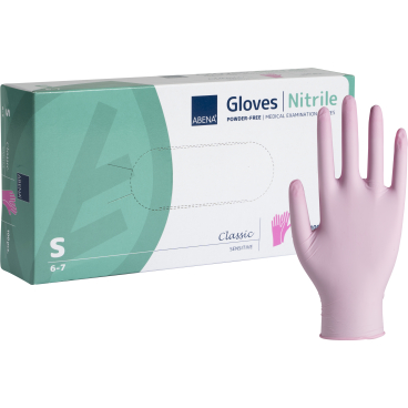 ABENA® Sensitive Nitril Einweghandschuhe, pink 1 Karton = 10 Packungen à 100 Stück, Größe S - Bild-Darstellung des Produktes 1